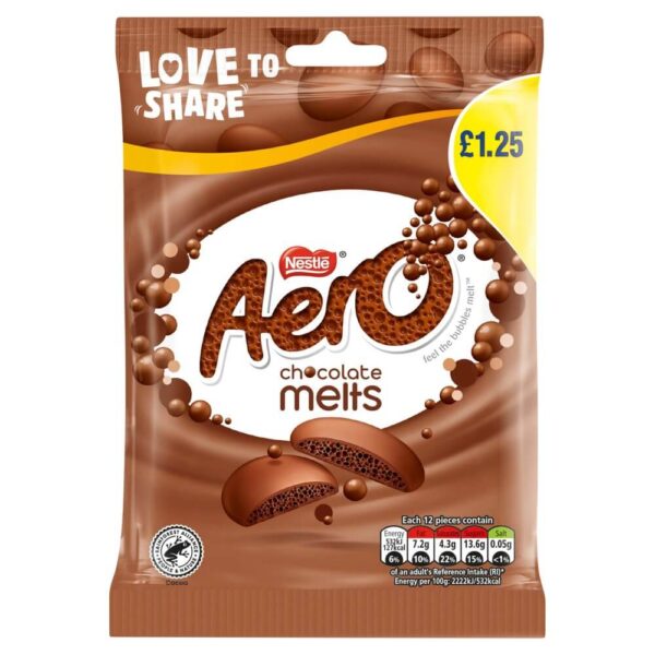 Aero Melts Milk Chocolate Sharing Bag 80g PMP £1.25 x 12
