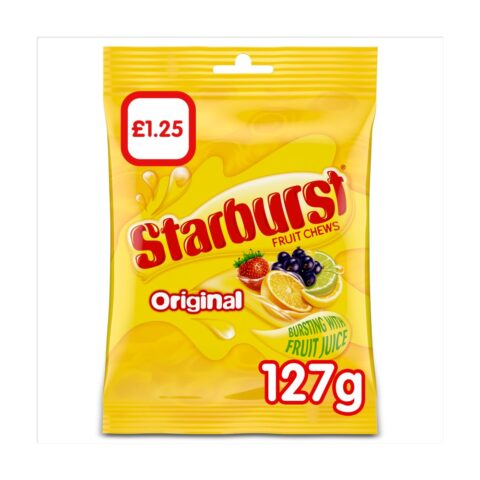 Starburst Vegan Chewy Sweets Fruit Flavoured Pouch Bag £1.25 PMP 127g x 12