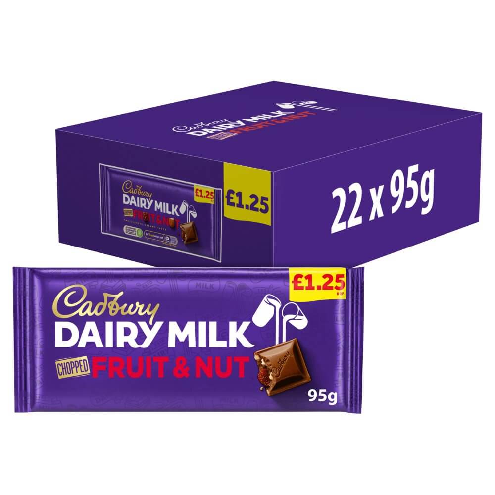 Cadbury Dairy Milk Fruit and Nut Chocolate Bar £1.25 PMP 95gx22