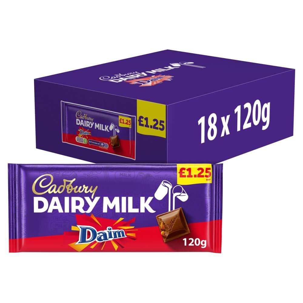 Cadbury Dairy Milk Daim Chocolate Bar £1.25 PMP 120g x 18