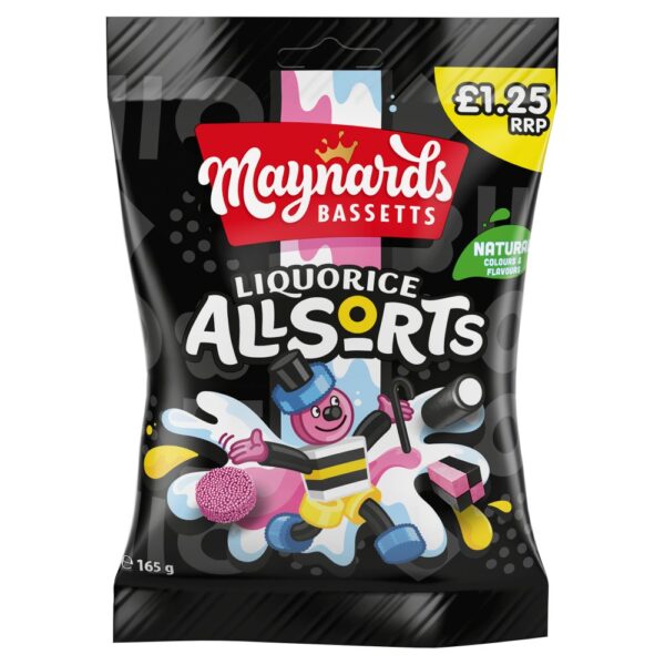 Maynards Bassetts Liquorice Allsorts Sweets Bag £1.25 PMP 165g x 12