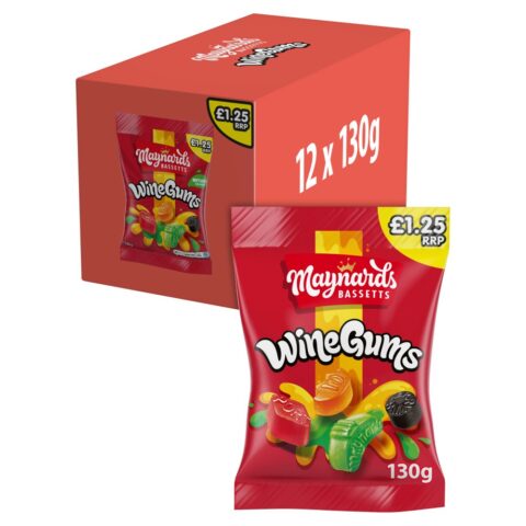 Maynards Bassetts Wine Gums Sweets Bag £1.25 PMP 165g x 12