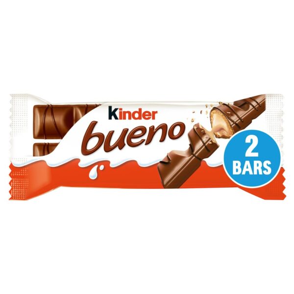 Kinder Bueno Milk Chocolate and Hazelnuts Single Bar 2 Finger x 21.5g (43g) x 30