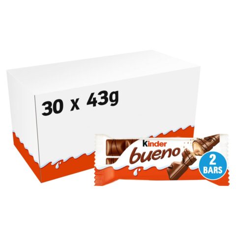 Kinder Bueno Milk Chocolate and Hazelnuts Single Bar 2 Finger x 21.5g (43g) x 30