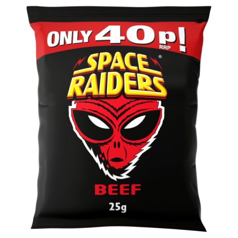 Space Raiders Beef Crisps 25g, 40p PMP x 36
