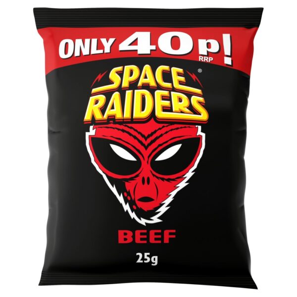 Space Raiders Beef Crisps 25g, 40p PMP x 36