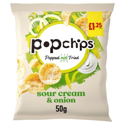 Popchips Sour Cream & Onion Crisps 50g, £1.25 PMP x 16