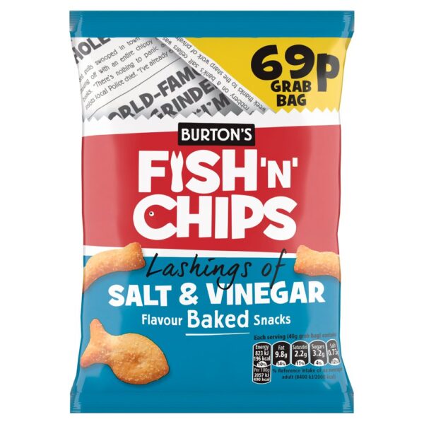 Burton'sFish'N'Chips Lashings of Salt & Vinegar Flavour Baked Snacks 40g x30