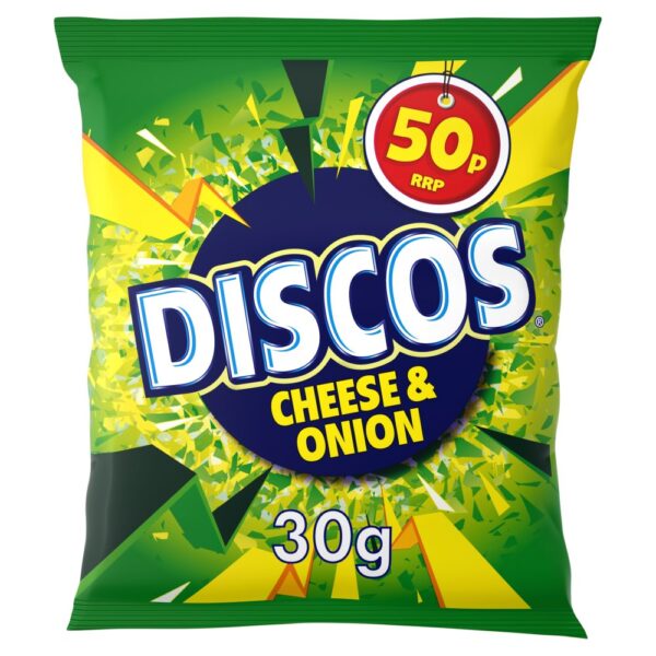 Discos Cheese & Onion Crisps 30g, 50p PMP x 30