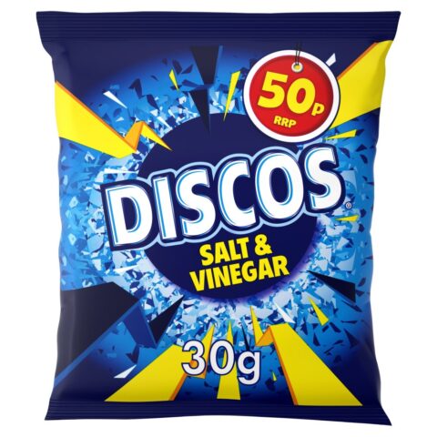 Discos Salt & Vinegar Crisps 30g, 50p PMP x 30