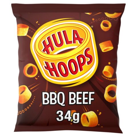 Hula Hoops BBQ Beef Crisps 34g, 65p PMP x 32