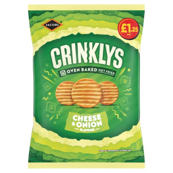 Jacob's Crinklys Cheese & Onion Snacks 90g PMP £1.25 x 15