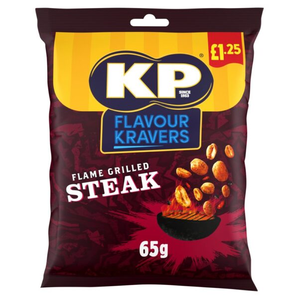 KP Flavour Kravers Flame Grilled Steak Peanuts 65g, £1.25 PMP x 16