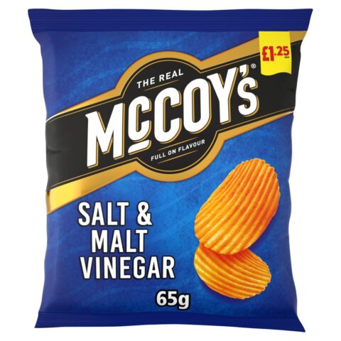 McCoy's Salt & Malt Vinegar Sharing Crisps 65g, £1.25 PMP × 20