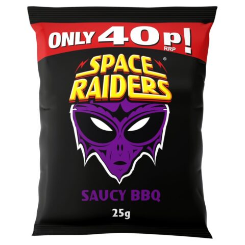 Space Raiders Saucy BBQ Crisps 25g, 40p PMP x 36